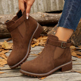 Women's Napped Buckle Strap Chelsea Boots – Lug Sole Block Heel | Casual Ankle Boots | Black Grey Brown Taupe | UK 3–12