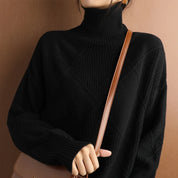 Women's Oversized Diamond-Knit Turtleneck Sweater – Ribbed Dropped-Shoulder Pullover | Winter Knitwear | 5 Colours | S–2XL