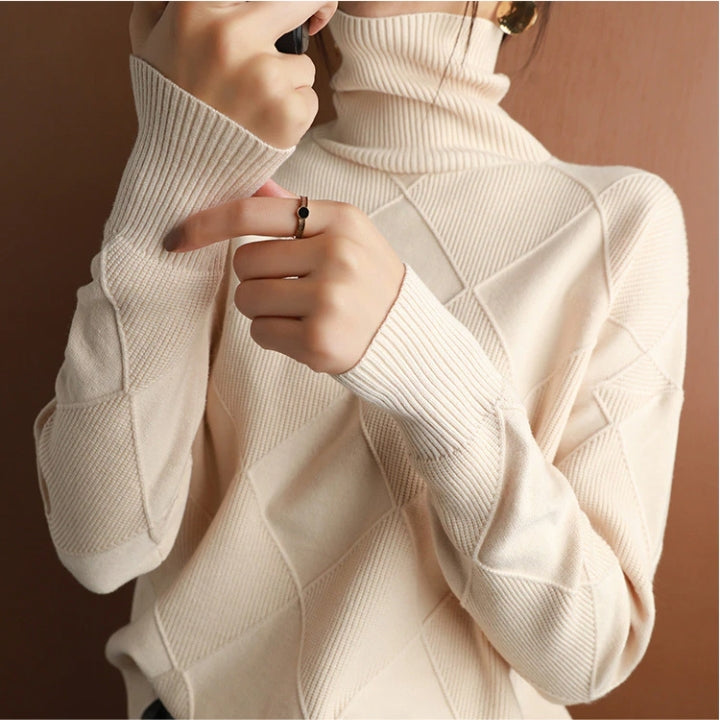 Women's Oversized Diamond-Knit Turtleneck Sweater – Ribbed Dropped-Shoulder Pullover | Winter Knitwear | 5 Colours | S–2XL