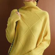 Women's Oversized Diamond-Knit Turtleneck Sweater – Ribbed Dropped-Shoulder Pullover | Winter Knitwear | 5 Colours | S–2XL