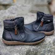 Women's Waterproof Leather Ankle Boots – Plaid Collar Cushioned Footwear | Green Black Brown Lilac Red | UK 3–8.5