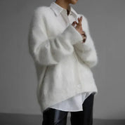Women's Oversized Brushed Knit Cardigan – V-Neck Button-Front Relaxed Fit Sweater | Beige Grey White | XS–3XL