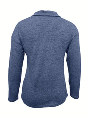 Analine Lightweight Half Zip Long Sleeve Top Women's Relaxed Polo Collar Pullover Ring Pull Detail