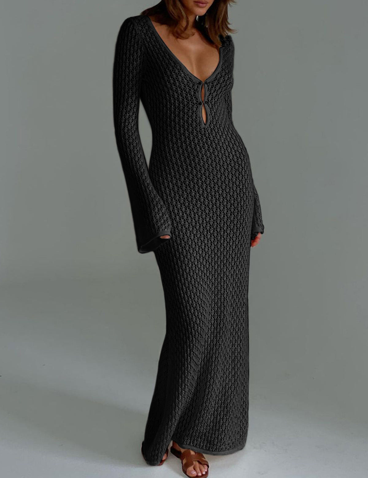 Cover Up Long Sleeve Open Back Long Dress | Women's Long Sleeve Swim Cover-Up | Beach Holiday Swimwear UK