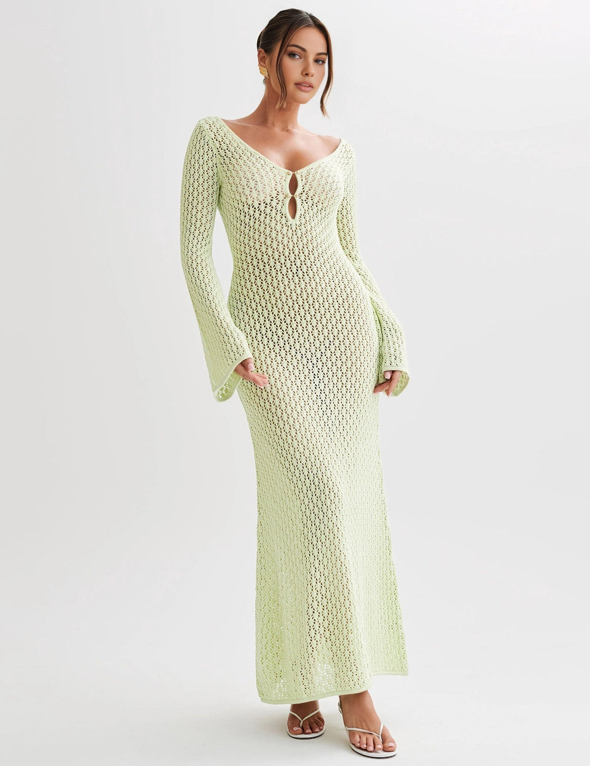 Cover Up Long Sleeve Open Back Long Dress | Women's Long Sleeve Swim Cover-Up | Beach Holiday Swimwear UK