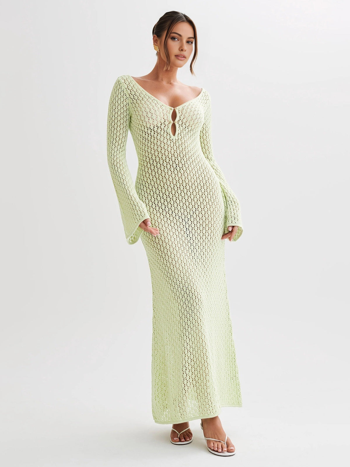 Cover Up Long Sleeve Open Back Long Dress | Women's Long Sleeve Swim Cover-Up | Beach Holiday Swimwear UK