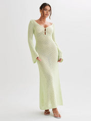 Cover Up Long Sleeve Open Back Long Dress | Women's Long Sleeve Swim Cover-Up | Beach Holiday Swimwear UK