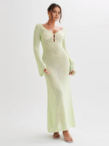 Cover Up Long Sleeve Open Back Long Dress | Women's Long Sleeve Swim Cover-Up | Beach Holiday Swimwear UK