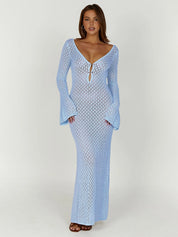 Cover Up Long Sleeve Open Back Long Dress | Women's Long Sleeve Swim Cover-Up | Beach Holiday Swimwear UK