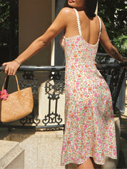 Floral Print Trim Cami Midi Dress | Women's Floral Print Midi Dress | Feminine Boho Dress UK