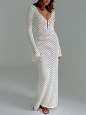 Cover Up Long Sleeve Open Back Long Dress | Women's Long Sleeve Swim Cover-Up | Beach Holiday Swimwear UK
