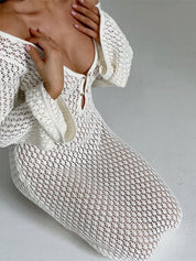 Cover Up Long Sleeve Open Back Long Dress | Women's Long Sleeve Swim Cover-Up | Beach Holiday Swimwear UK