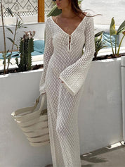 Cover Up Long Sleeve Open Back Long Dress | Women's Long Sleeve Swim Cover-Up | Beach Holiday Swimwear UK