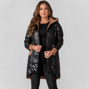 Women's Midi Puffer Coat – Warm Hooded Winter Jacket with Pockets | Brown White Black | S–2XL