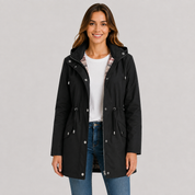 Plus Size Hooded Jacket | Women's Lightweight Cinched Waist Coat | Women's Pink Red Black Dark Grey Blue Navy