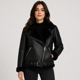 Women's Longline Faux Leather Jacket – Fleece Lined Belted Winter Coat | Black | S–XL