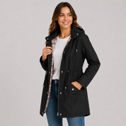 Plus Size Hooded Jacket | Women's Lightweight Cinched Waist Coat | Women's Pink Red Black Dark Grey Blue Navy