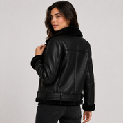 Women's Longline Faux Leather Jacket – Fleece Lined Belted Winter Coat | Black | S–XL