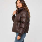 Women's Loose Fit Puffer Jacket – Warm Winter Coat with Pockets | Reddish Brown | S–2XL