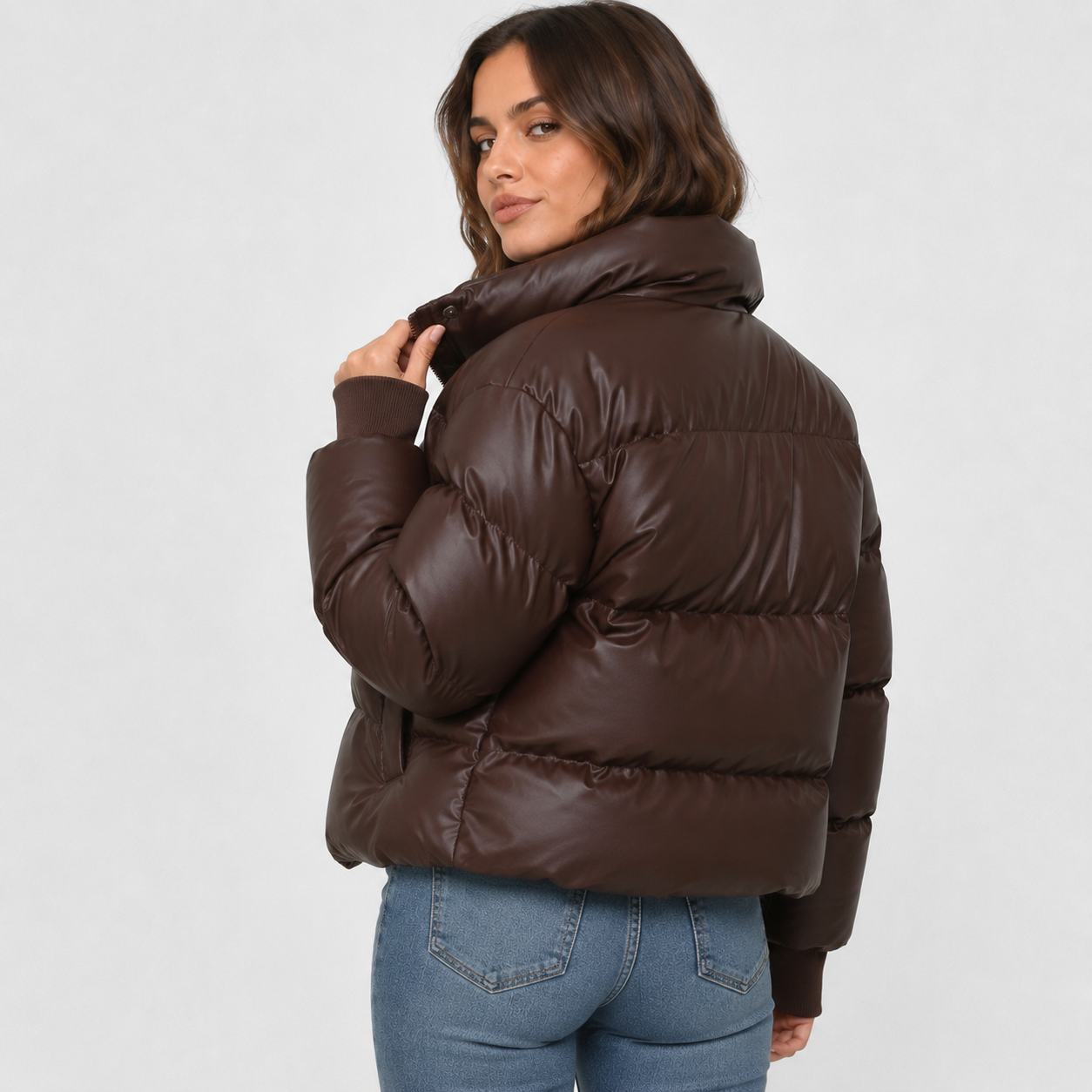 Women's Loose Fit Puffer Jacket – Warm Winter Coat with Pockets | Reddish Brown | S–2XL