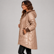 Women's Midi Puffer Coat – Warm Hooded Winter Jacket with Pockets | Brown White Black | S–2XL