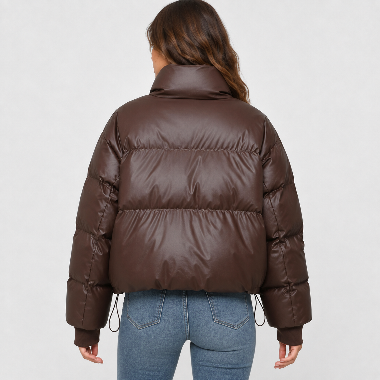 Women's Loose Fit Puffer Jacket – Warm Winter Coat with Pockets | Reddish Brown | S–2XL
