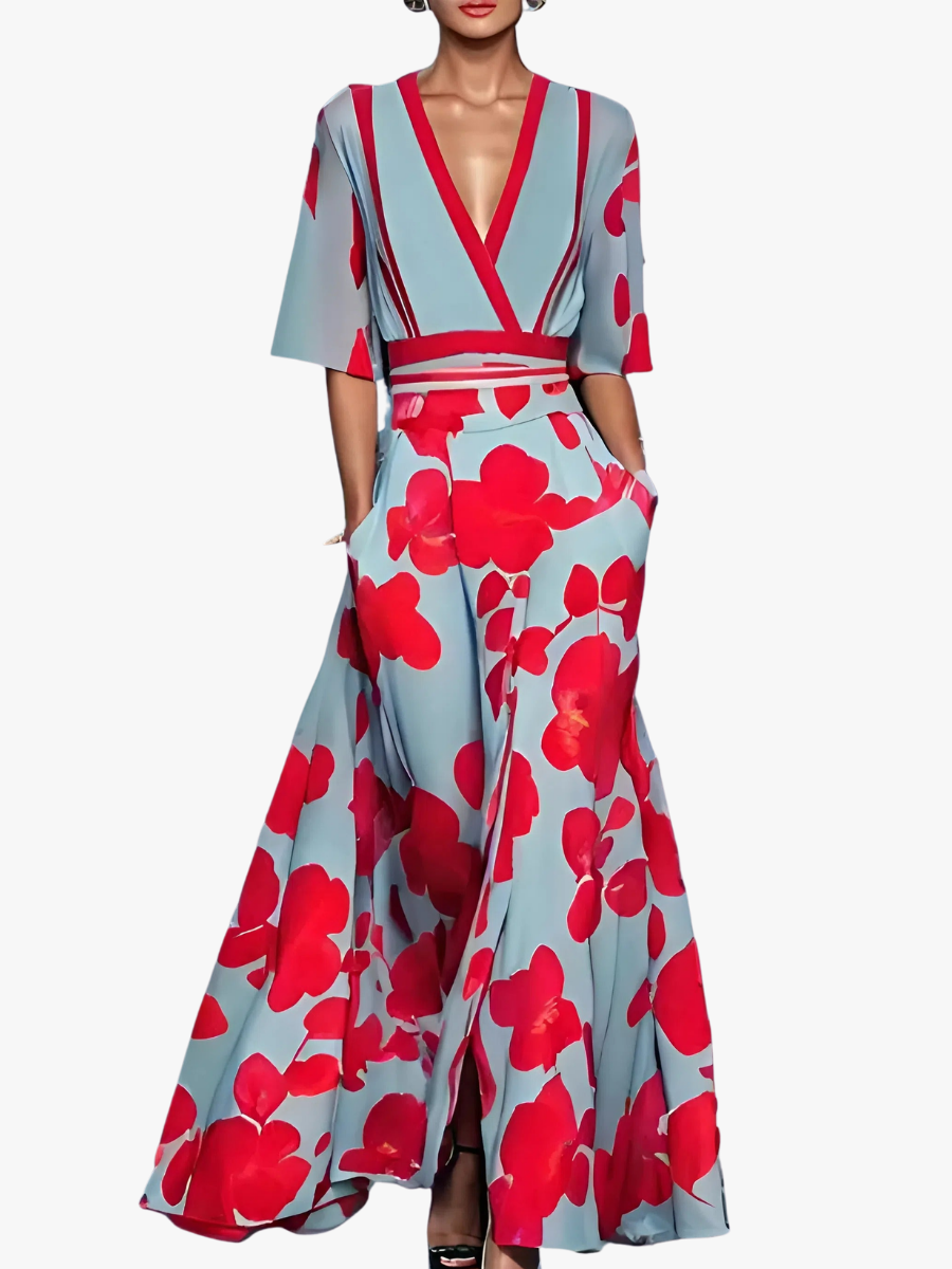 Moreau Floral V-Neck Dress | Women's Elegant Occasion Dress | Smart Party Fashion Dress UK