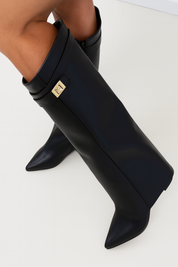 Women's Block Heel Knee-High Boots – Decorative Flap Cushioned Lining Vivian | 4 Styles | UK 3–8