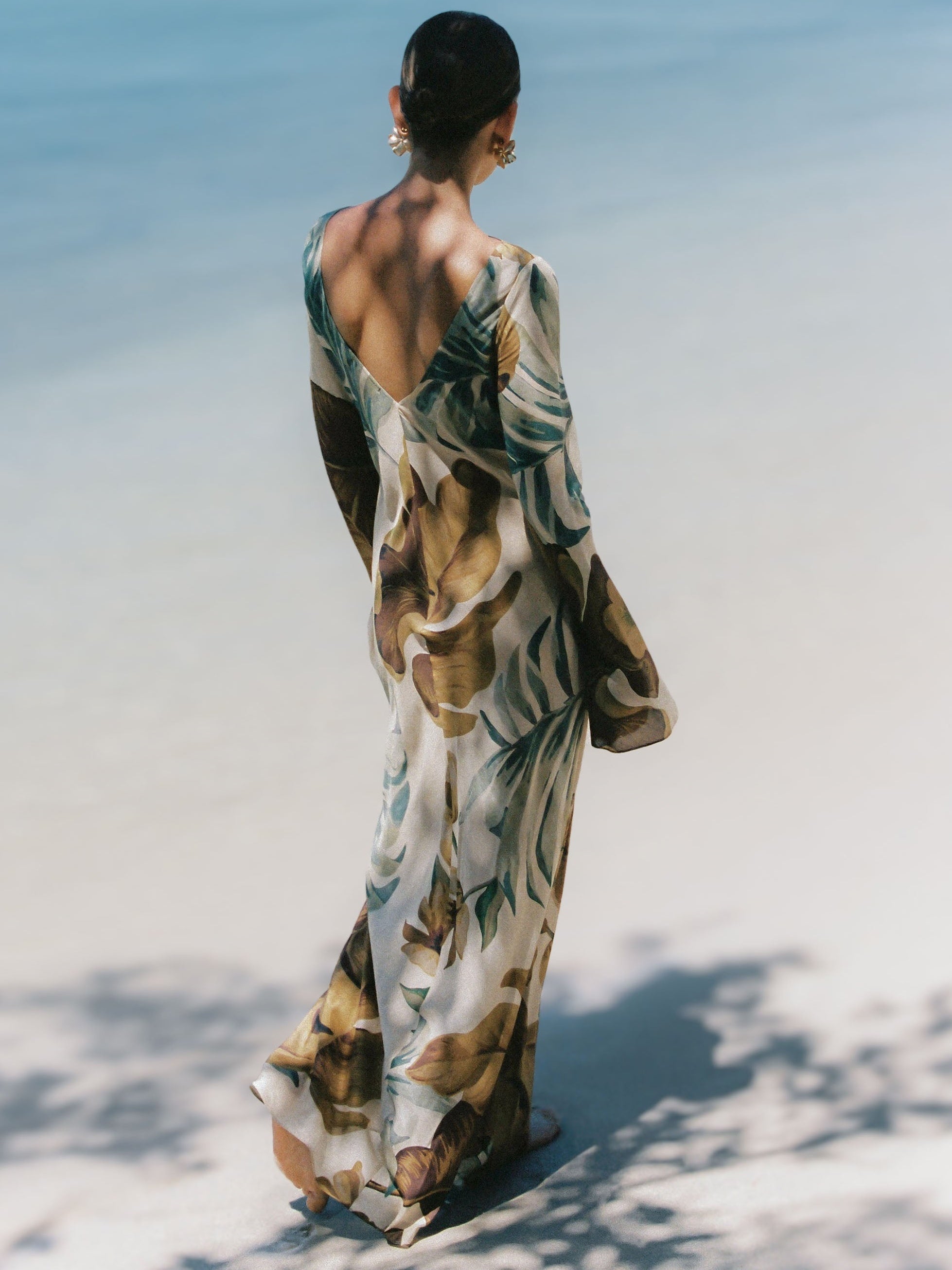 Hand-Drawn Botanical Maxi Dress | Women's Elegant Maxi Dress | Summer Holiday Long Dress UK