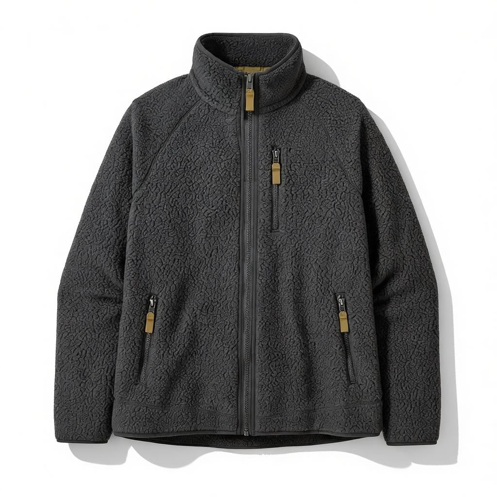 Men's Long Pile Fleece Jacket – Stand Collar Full-Zip Sherpa Midlayer Coat | 5 Colours | S–XL