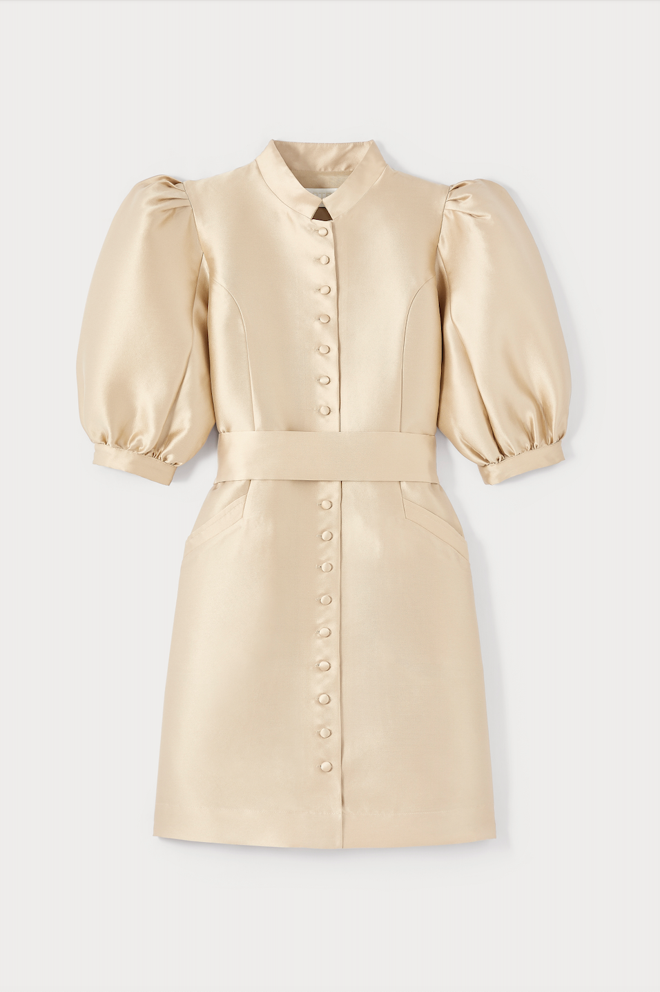 Amoako Satin Puff-Sleeve Mini Dress | Dress | Women Dramatic Beige