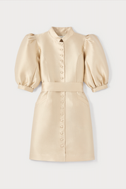 Amoako Satin Puff-Sleeve Mini Dress | Dress | Women Dramatic Beige