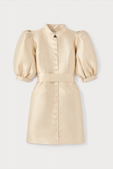 Amoako Satin Puff-Sleeve Mini Dress | Dress | Women Dramatic Beige