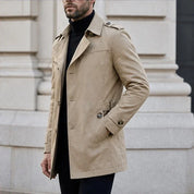 Men's Classic Trench Coat Belted Waist Cotton Blend Notch Lapel Smart Casual Overcoat