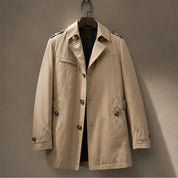 Men's Classic Trench Coat Belted Waist Cotton Blend Notch Lapel Smart Casual Overcoat