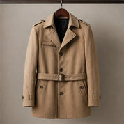 Men's Classic Trench Coat Belted Waist Cotton Blend Notch Lapel Smart Casual Overcoat