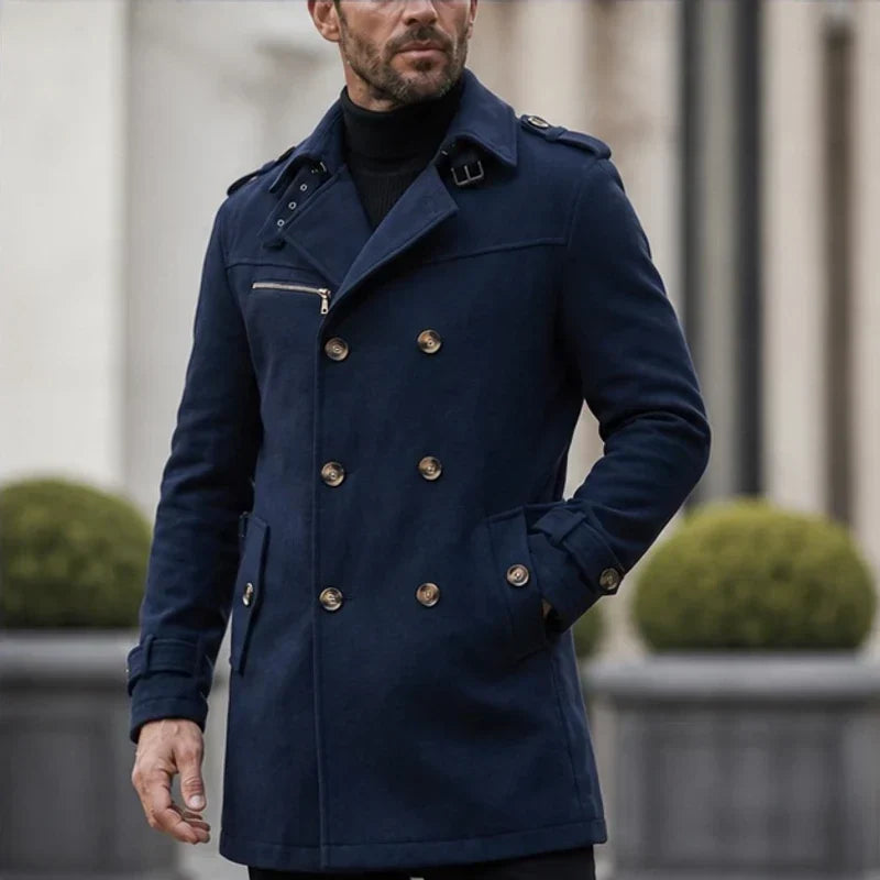 Men's Classic Trench Coat Belted Waist Cotton Blend Notch Lapel Smart Casual Overcoat