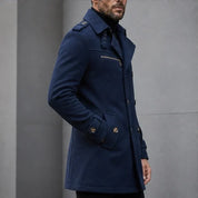 Men's Classic Trench Coat Belted Waist Cotton Blend Notch Lapel Smart Casual Overcoat