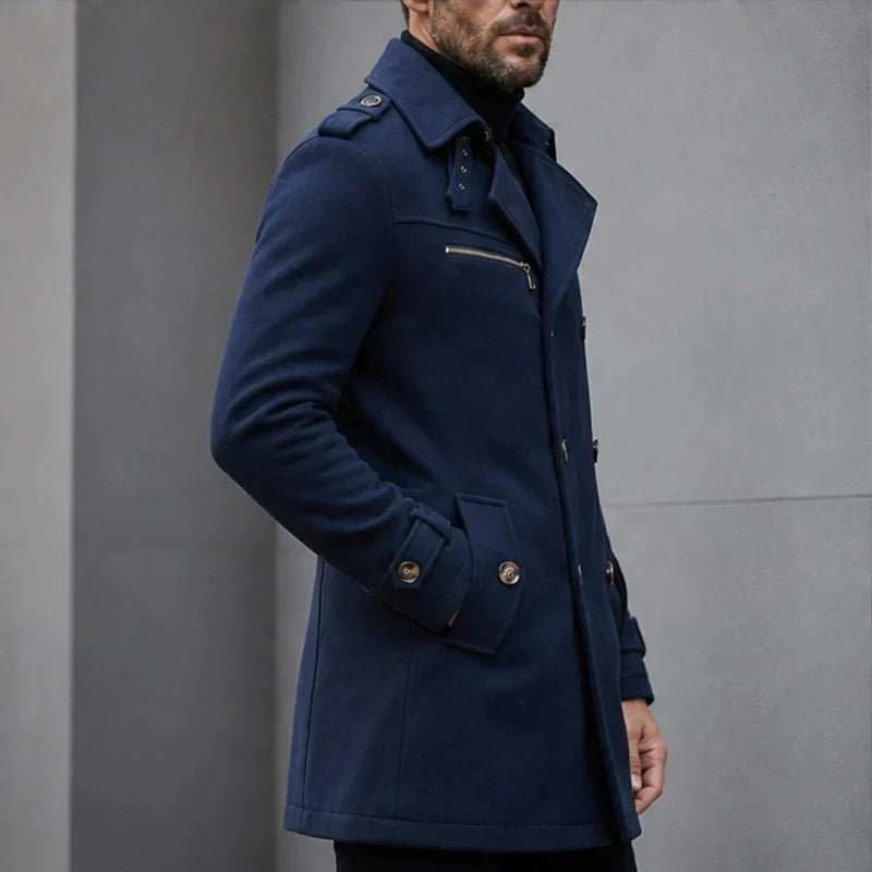 Men's Classic Trench Coat Belted Waist Cotton Blend Notch Lapel Smart Casual Overcoat
