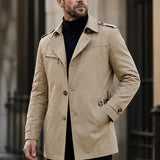 Men's Classic Trench Coat Belted Waist Cotton Blend Notch Lapel Smart Casual Overcoat