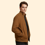 Men's Knit Collar Bomber Jacket – Brushed Rib Cuff Side Pocket Regular Fit Outerwear | Brown Black | S–3XL