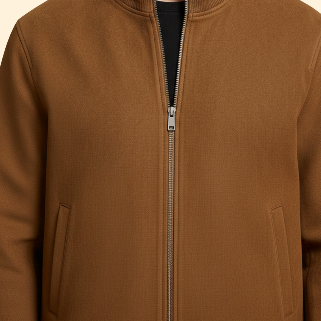 Men's Knit Collar Bomber Jacket – Brushed Rib Cuff Side Pocket Regular Fit Outerwear | Brown Black | S–3XL