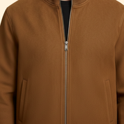 Men's Knit Collar Bomber Jacket – Brushed Rib Cuff Side Pocket Regular Fit Outerwear | Brown Black | S–3XL