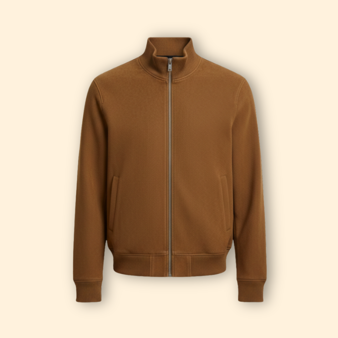Men's Knit Collar Bomber Jacket – Brushed Rib Cuff Side Pocket Regular Fit Outerwear | Brown Black | S–3XL