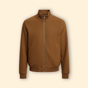 Men's Knit Collar Bomber Jacket – Brushed Rib Cuff Side Pocket Regular Fit Outerwear | Brown Black | S–3XL