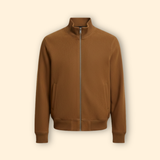 Men's Knit Collar Bomber Jacket – Brushed Rib Cuff Side Pocket Regular Fit Outerwear | Brown Black | S–3XL