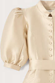 Amoako Satin Puff-Sleeve Mini Dress | Dress | Women Elegant Beige