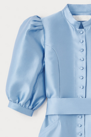 Amoako Satin Puff-Sleeve Mini Dress | Dress | Women Dramatic Niagara Blue