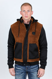 Fur-Lined Quilted Hooded Jacket | Men's Winter Jacket | Men Quilted Fur Black Camel