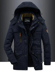 Men's Fleece-Lined Hooded Parka | Padded Shell Flap Pockets Snap Placket | Warm Winter Coat | S–2XL